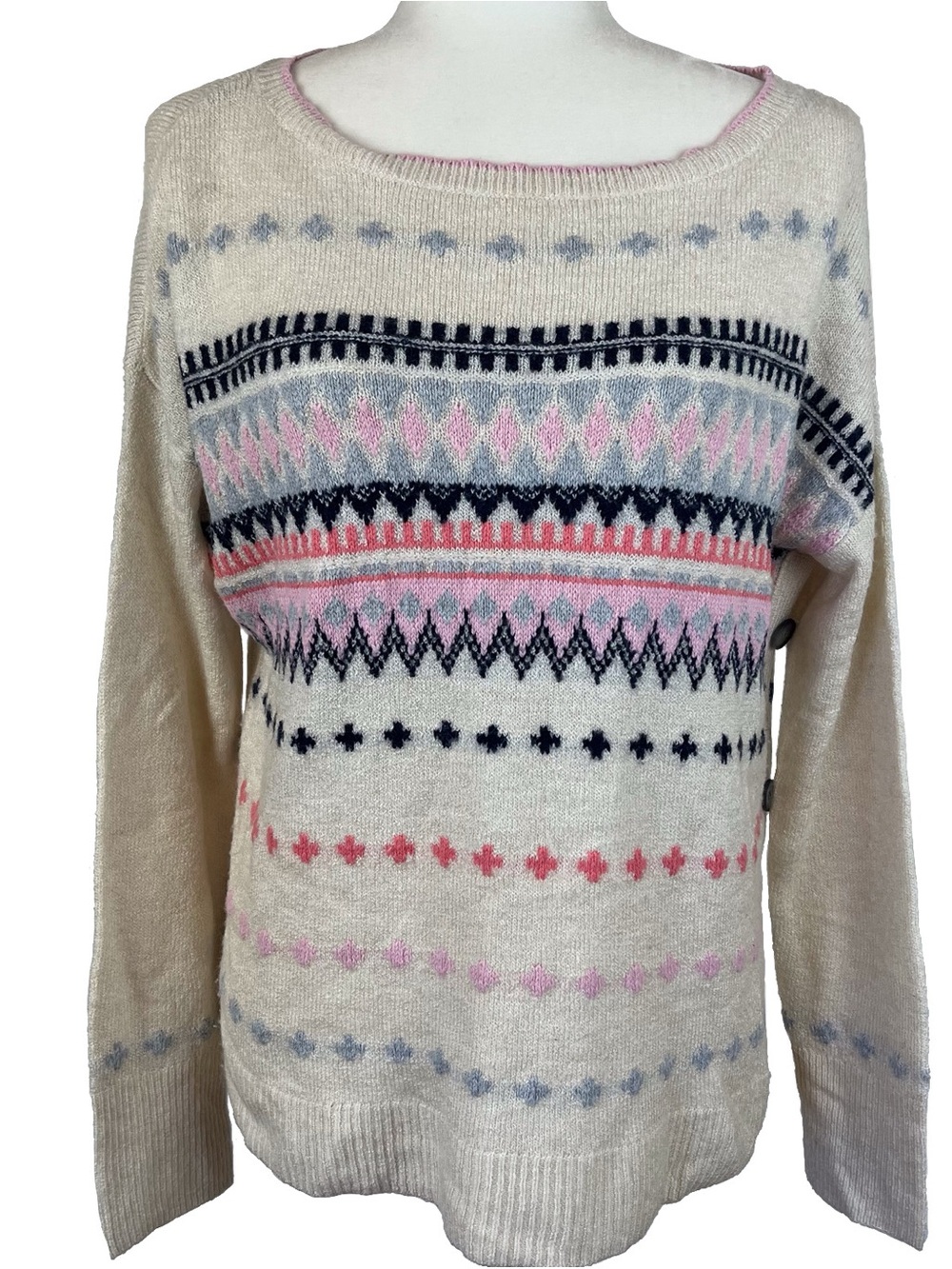 Caslon Womens Soft Pink Fair Isle Sweater Side Buttons Oversized Size Small